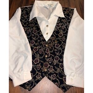 Vintage Bobbie Brooks‎ Woman Blouse Floral Vest Gold Metallic Plus Size 18W
